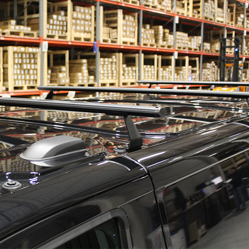 [196HDCB-B] Barres de toit utilitaire Aluminium HD Noir Ford E-Transit Custom 2024+